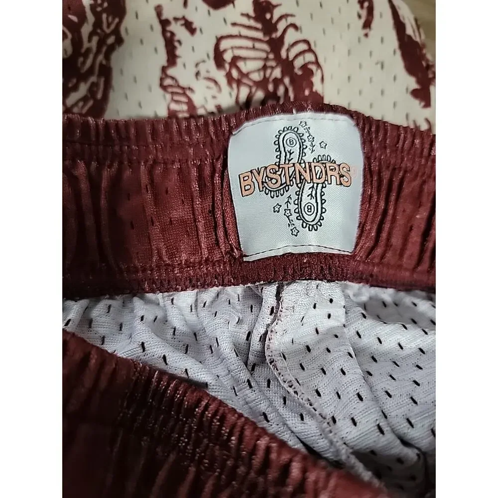 BYSTNDRS Mesh Shorts Burn In‎ Silence Burgundy/Beige Mens Medium Street Wear EUC